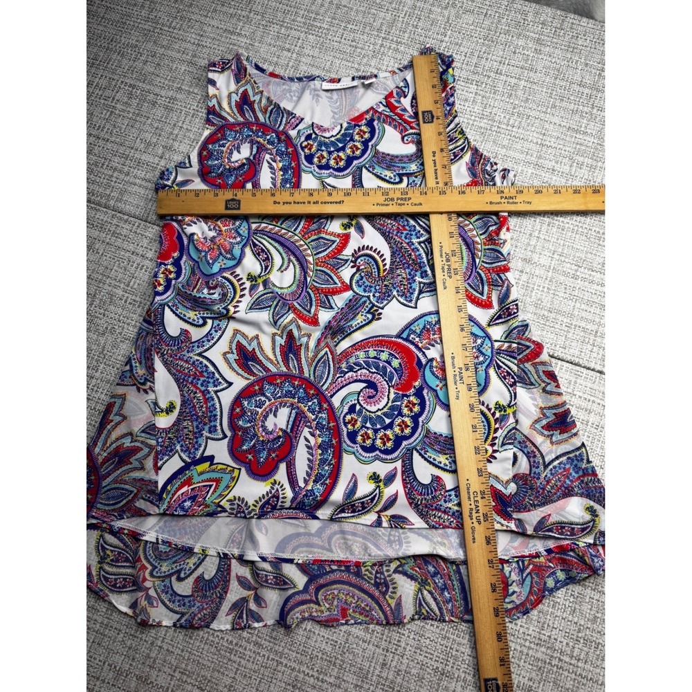 Susan Graver Liquid Knit Popover Sleeveless Top Paisley Tiered Ruffle Hem Size M - Picture 5 of 11